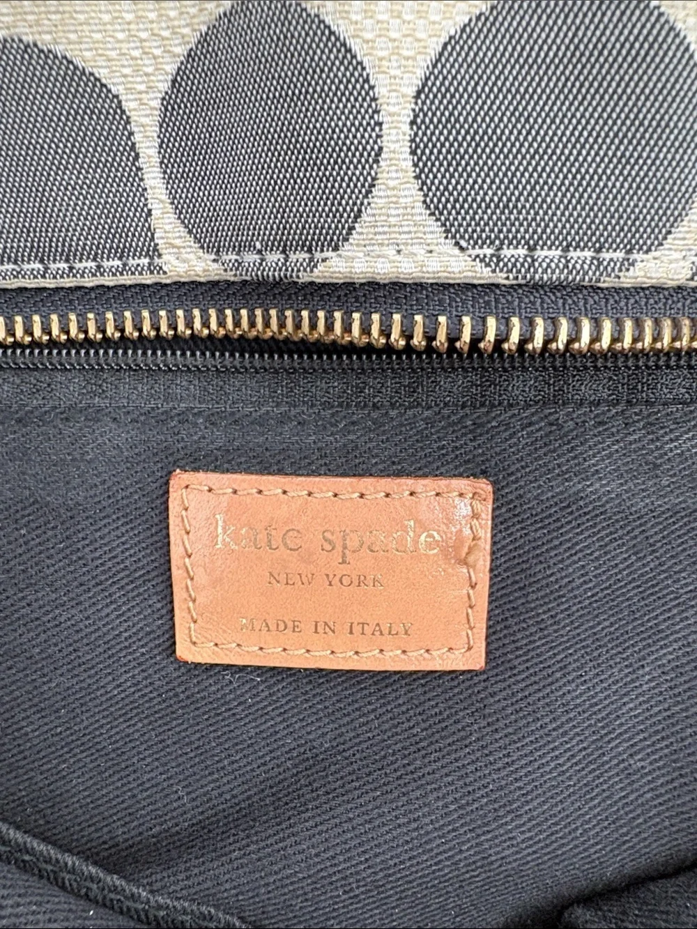 🗄️ kate spade Black & Cream Geometric Canvas Tote with Brown Leather Handles